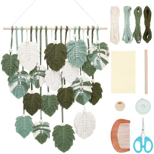 FREEBLOSS Macrame Wall Hanging Leaves Macrame Monstera Wall Hanging Tapestry DIY Macrame Kit for Beginners with Instruction Macrame Wall Hanging Kit for Adults Home Decoration, Clear by FreeandCreativeCraftsArt