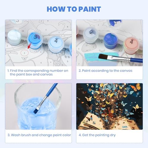 MXJSUA Butterflies Book Paint by Numbers Kit with Frame for Adults, Easy Beginners Paint by Number on Canvas with Easel, Acrylic Number Painting Craft Gifts for Home Decor, 8x12 inch - Image 5