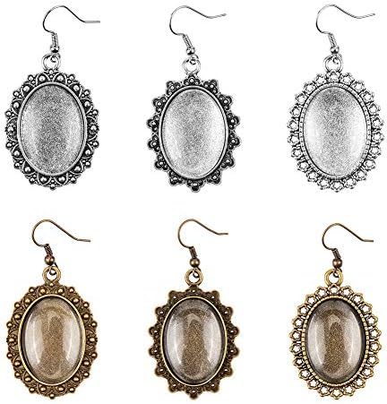 PH PandaHall 36 Sets Earring Pendant Tray Bezel, 3 Style 36pcs Earring Cabochon Settings 40pcs Oval Transparent Glass Cabochons Dome and 40pcs Brass Earring Hooks for Women Earring Jewelry Making - Image 6
