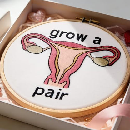 Hand Embroidery Kits for Beginners Adults, Grow a Pair Uterus Embroidery DIY Kit, Stamped Cross Stitch Kits for Beginners Adult Craft Kits for Women, Entire Set of Embroidery Supplies & Video Tutorial - Image 2
