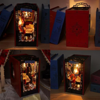 DIY Miniature House Kit, European Style Book Nook Kit, Illusion Mirror Design Miniature Dollhouse Kit, Booknook Bookshelf Desktop Decor Model Build Creativity Gift for Women and Adults - Image 6