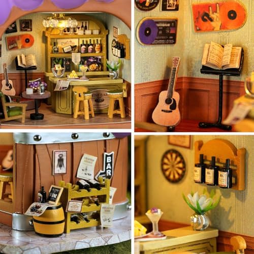 Dollhouse Miniature DIY House Kit,Mini 3D Wooden Doll House Craft Model with LED Creative Room Perfect DIY Gift for Friends, Lovers and Families (Bar) - Image 5