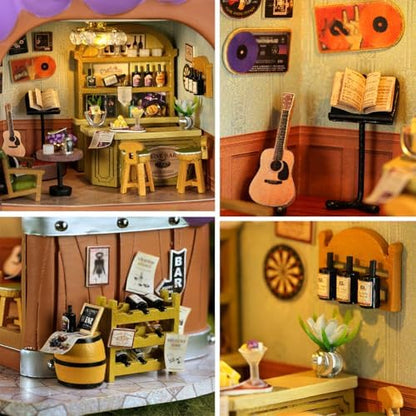 Dollhouse Miniature DIY House Kit,Mini 3D Wooden Doll House Craft Model with LED Creative Room Perfect DIY Gift for Friends, Lovers and Families (Bar) - Image 5