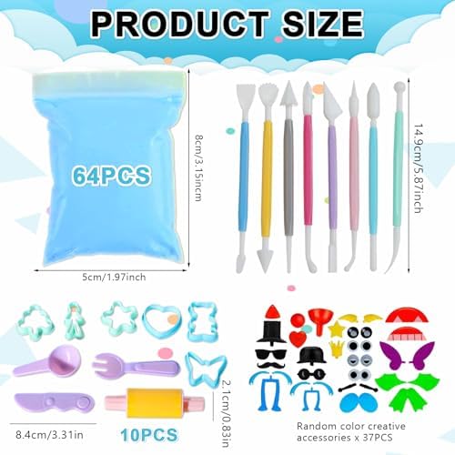 Adult Air Dry Clay,Magic Foam DIY Molding Clay,Air Dry Clay Set 122 PCS 64 Colors Ultra Light Clay with Tools and DIY Accessories Soft Non Sticky Safe Modeling for Crafts Sculpting Party Creative - Image 6