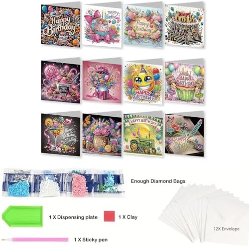 Zyvoreva 12 PCS 5D Diamond Painting Birthday Cards Kit, DIY Diamond Art Greeting Cards for Adults, Complete Hobby Craft Set for Card Making with Envelopes & Tools, Unique Handmade Gifts (Green) - Image 3