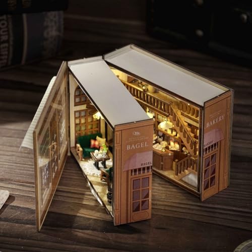 Mini 3D Wooden Doll House Craft Model with LED,DIY Miniature and Furniture Dollhouse Kit,Creative Room Idea for Valentine's Day Birthday Gift (Bagel Time) - Image 6