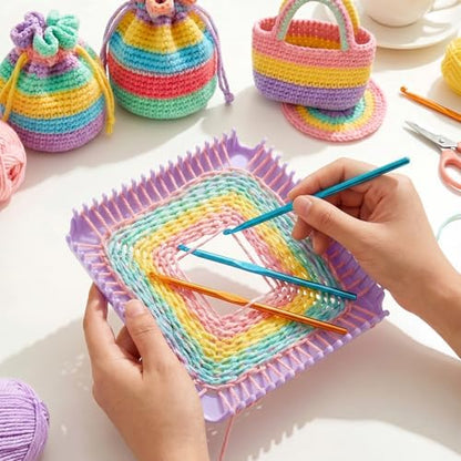 Beginner-Friendly Plastic Weaving Loom with Crochet Hook, Portable Square Loom for DIY Crafts, Looms for Weaving Enthusiasts (Purple) - Image 5
