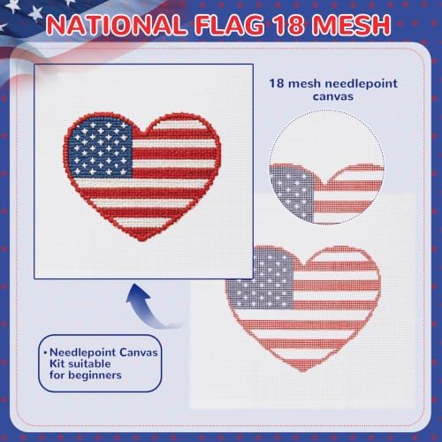 17Pcs American Heart 18 Mesh Needlepoint Canvas Kit for Beginners Adults - Image 3