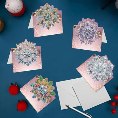 jinglinhh 8pcs Diamond Art Painting Winter Snowflake Greeting Cards with Envelopes, DIY Card Making Kits for Adults, Diamond Art Postcards Christmas Cards Craft Gifts - Image 6