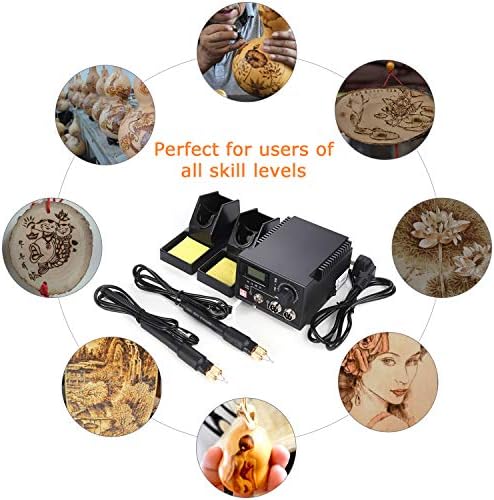 Wood Burning Kit Pyrography Machine 60W 110V Digital Display Wood Burner Craft Tool Set with 20pcs Pyrography Wire Tips & Dual Pens - Image 6