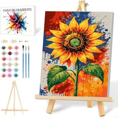 Mowana Sunflower Paint by Numbers Kit for Adults - Flowers Adult Paint by Numbers for Beginners on Canvas with Frame and Easel, Easy Acrylic Oil Painting by Number Kits 8x12 inch by Mowana