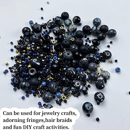 Assorted Glass Resin Beads Multi Size Colors Smooth Cracked Gravel Millet Spacer Beads for Bracelets Necklace Earring DIY Jewelry Making Craft(Black Series) - Image 5
