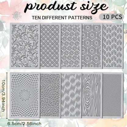 10PCS Polymer Clay Texture Sheets Boho Flower & Nature Texture Mixed Mat for Using with Clay Cutters Pottery Earrings Jewelry DIY Making - Image 2