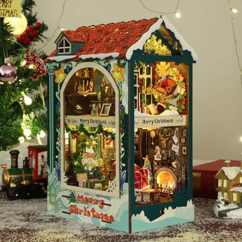 fifijoy Christmas Book Nook Kit - DIY Miniature House Dollhouse Kit for Adults and Teens, Booknook Bookshelf Insert Christmas Decorations, Gifts for Family and Friends (Merry Christmas) - Image 4