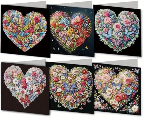 6 Pcs Diamond Painting Greeting Cards Kit Heart Rose Flowers Butterfly with Envelopes, 5D DIY Special Shaped Rhinestone Art Card Making Kits for Adults, Holiday Blessing Postcards, Creative Craft Gift by Unknown
