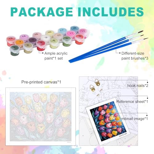 GEEHEIY Paint by Numbers Kit for Adults, Colorful Tulip Number Painting, 16 x 20 Inch - Image 4