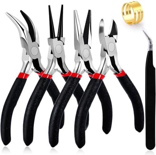 URSKYTOUS 4Pcs Jewelry Pliers Set Jewelry Making Pliers Tools Kit Include Jewelry Making Needle Nose Chain Nose Round Bent Pliers Wire Cutter for Bracelet Beading Craft Jewelry Making Supplies (Black) by URSKYTOUS