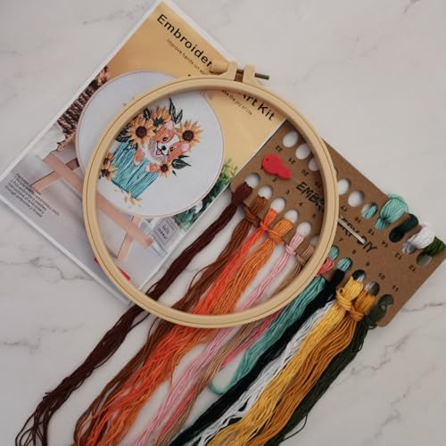 Esffaci Embroidery Starter Kit for Adult Beginner with Dog Sunflower Pattern Hand Embroidery Set with Embroidery Cloth Hoop Needle Threader Embroidery Floss and Instruction - Image 2