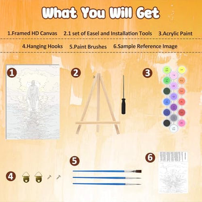 MAXBYE Framed Paint by Numbers Kits for Adults, Jesus Paint by Numbers Kit for Adults with Wooden Easel, Easy DIY Oil Painitings Kits with Tools for Beginners Gift Home Wall Decor 10×14 Inch - Image 6