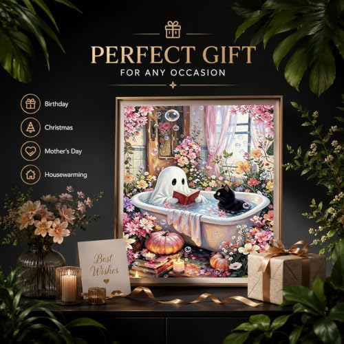 Halloween Paint by Numbers Kit for Adults Bathroom Ghost 16x20 In Frameless - Image 4