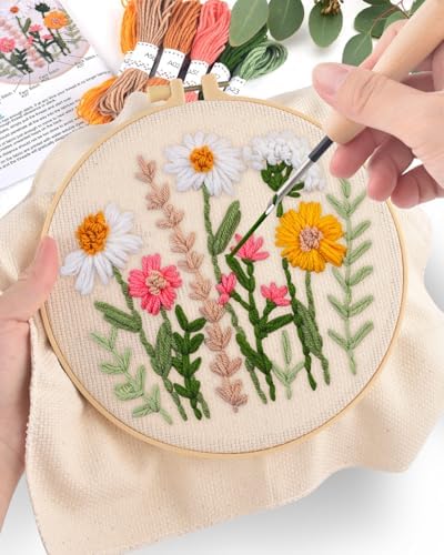 ERKOON Punch Needle Kit Beginners Adults, DIY Easy Flower Embroidery Set for Starter Art Craft, Needling Punching Project with Patterns, Tools, Yarns, Hoop, Instruction (Colorful Daisies) - Image 5
