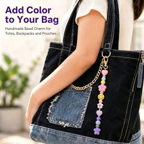 ZWODRSC 428 Pcs Acrylic Keychain Making Kit, Assorted Bag Charm Accessories with Star, Flower, Heart and Letter Beads, Bag Charm DIY for Personalized Crafts - Image 7