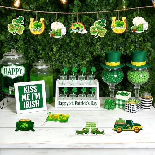 80PCS Wooden St. Patrick's Day Ornaments to Paint Shamrock Cutout Decorations,10 Styles DIY Blank Unfinished Wood Shamrock Cutouts Ornament for Tree Home Crafts Hanging, Hat Beer Gifts Indoor Spring - Image 4