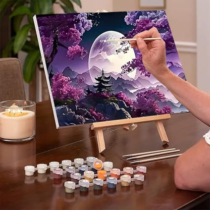 MaiMMaledy Paint by Numbers Kit 12Lx8W inch for Adults Beginners Canvas Pictures with Framed Drawing Painting Acrylic Pigment with Wooden Triangle Easel Moon - Image 2