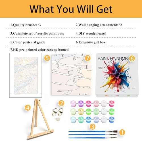 Mowana Paint by Numbers Kit for Adults Beginners, Sea Tide Beach Adult Paint by Number Framed Canvas with Easel, DIY Arcylic Adult Oil Painting by Number Kits 8x12inch - Image 3