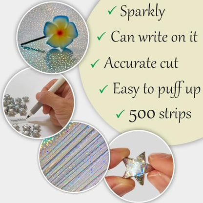500-Strips Silver Sparkle Foil Paper Strips for Making Origami Stars, Lucky Stars, Puff Stars. Reflective Mirror Shiny Paper Strips, 0.5 x 11 inch. (Silver Sparkle Foil, 500) - Image 2