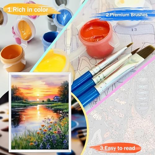 Yunruily Paint by Numbers Kits for Adults - Landscape Paint by Numbers for Adults Canvas,Sunset Paint by Number Adult for Gifts Home Wall Decor 16x20inch - Image 5