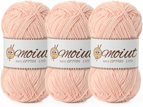3 Pack Cotton Yarn for Crocheting, Baby Yarn for Crocheting Soft, 393yds / 5.29oz Fluffy Amigurumi Crochet Yarn, 5 Ply 100% Milk Cotton Yarn for Puzzle、Socks、Clothes(3 Light Pink) by OMoiut