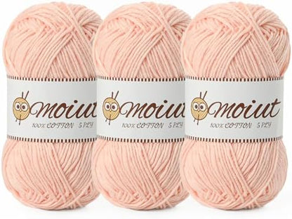 3 Pack Cotton Yarn for Crocheting, Baby Yarn for Crocheting Soft, 393yds / 5.29oz Fluffy Amigurumi Crochet Yarn, 5 Ply 100% Milk Cotton Yarn for Puzzle、Socks、Clothes(3 Light Pink) by OMoiut