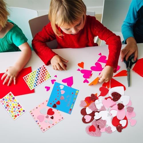 Zonon 16 Pack Valentines Crafts DIY Card Valentines's Day Kits Foam Heart Sticker Craft DIY Kits Envelopes Cards Set for Exchange Gifts (Colorful) - Image 6