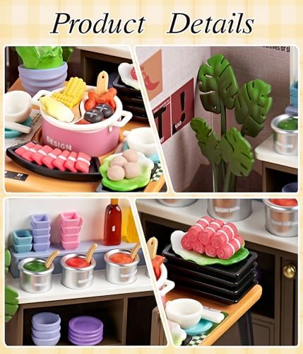Hotpot Shop Super Miniature House Kit - DIY Plastic 3D Model Building Set for Adults & Teens, Build Your Own Hotpot Restaurant with Dustproof Case, Creative Craft Gift for Girls Women - Image 3