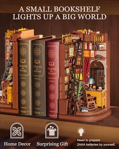 Rolife DIY Book Nook Kit Silent Corner Study, 3D Puzzles Creative British Bookend Bookshelf Decor for Adults, Tiny House Miniature Kits Model Building Kits, DIY Crafts/Gifts for Teens & Book Lovers - Image 3