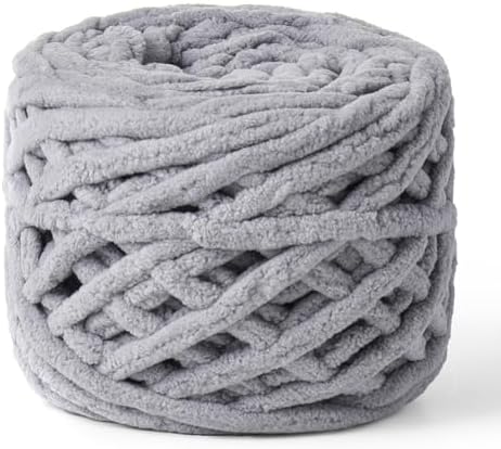 Plush Chenille Chunky Velvet 100g (49.2yd) - Fluffy Yarn Crochet & Knitting - Soft Baby Amigurumi Yarn (Grayish) by OMoiut