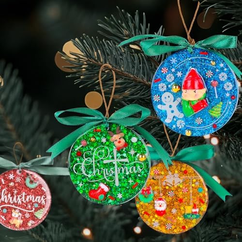 LET’S Resin 21-Cavities Keychain Resin Molds with Hole, 4 Sizes 2.95'' 2.76'' 2.36'' 1.97'' Flat Circle Round Silicone Molds for Resin, Epoxy Resin Molds for DIY Christmas Ornaments,Wedding Favor - Image 6