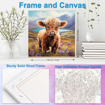 Artunion Framed Paint by Numbers Kit for Adults Beginners & Kids Ages 8-12,Highland Cow Paint by Number with Frame,Cow Animal Paint by Numbers Kit on Canvas 10 * 10 Inch Without Easel - Image 5