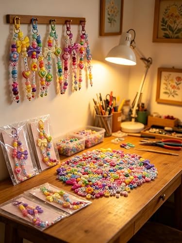 Lyukii 480Pcs Beaded Keychain Making Kit,Colorful Bag Charm Kit - Image 5