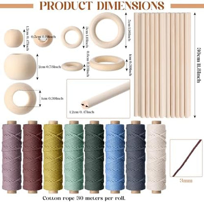 Wesnoy 268 Pcs Macrame Kits for Adults Beginners Weaving Supplies with 3 mm Macrame Cord Cotton, Wooden Beads, Wooden Rings and Sticks for DIY Plant Hangers Wall Hangings, No Insturctions(Colorful) - Image 3