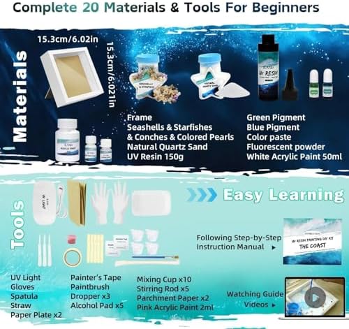 iLAND Crafts for Adults Zen Ocean Resin Art Kit, Creative Teen Crafts Resin Kit for Beginners, Crafting Hobbies for Women, DIY Sea Art Projects for Adults, Unique Beach Themed Gifts for Crafty Crafter - Image 2
