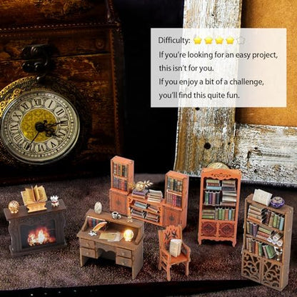 DIY Book Nook Kit: 3D Wooden Puzzle Shelf Insert with LED Light - Miniature Dollhouse Bookend Decor for Adults and Teens - Creative Gift - Image 5