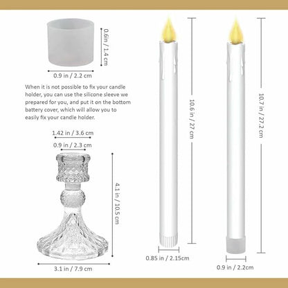 Flameless LED Taper Candles Wish Illuminated Holder - Glass Candle Holder, Remote Timer 2AA Battery Operated 500+ Hours for Thanksgiving/Xmas Decor, Wedding Centerpiece (White, 2 Pack)