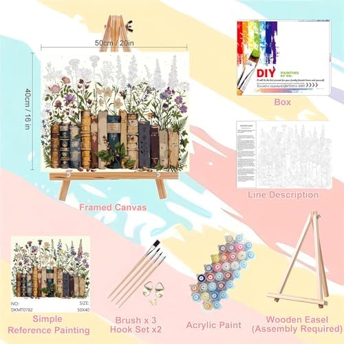 Book Paint by Numbers for Adults with Framed Canvas - with Wooden Easel - Image 2