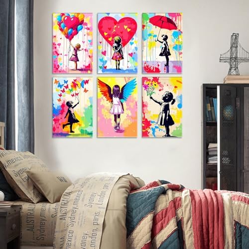 Tucocoo Banksy Little Girl Paint by Numbers Kit for Adults Beginner, 6 Pack Adult Paint by Number Kits on Canvas, Graffiti DIY Acrylic Colorful Oil Painting by Numbers for Home Decor Gifts 8x12 Inch - Image 5