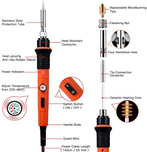 Preciva 31Pcs Wood Burning Kit, Professional Wood Burning Tool, 482°F~1382°F Adjustable Temperature Woodburning Pyrography Pen DIY Creative Tools for Embossing/Carving/Soldering - Image 2