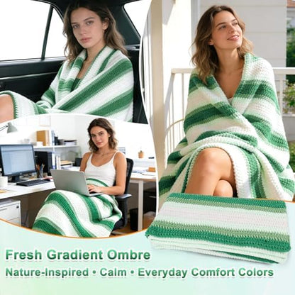 Reessy Crochet Blanket Kit for Adult Beginners, Green Ombre Chenille Yarn - Image 5