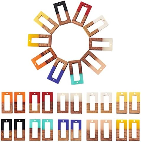 FASHEWELRY 50Pcs Resin Wooden Pendants Mixed Color Rectangle Vintage Resin Wood Statement for DIY Necklace Earring Making by FASHEWELRY