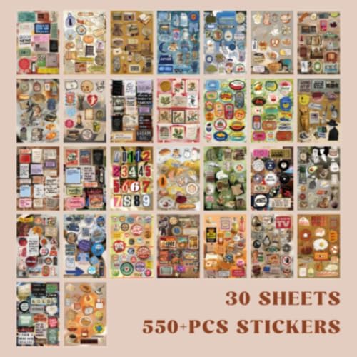PRSTINCOL Vintage Sticker Book with 30 Pages of Ephemera Stickers, Aesthetic Junk Journaling Supplies for Scrapbooking Adults, 8.3 by 5.5 Inches, Over 550 Pieces - Image 3